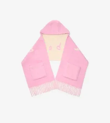 Logo Alpaca Wool Blend Hooded Scarf in Sugar pink