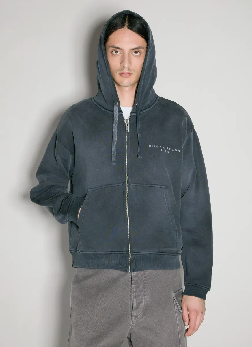 Logo Print Zip-Up Hooded Sweatshirt