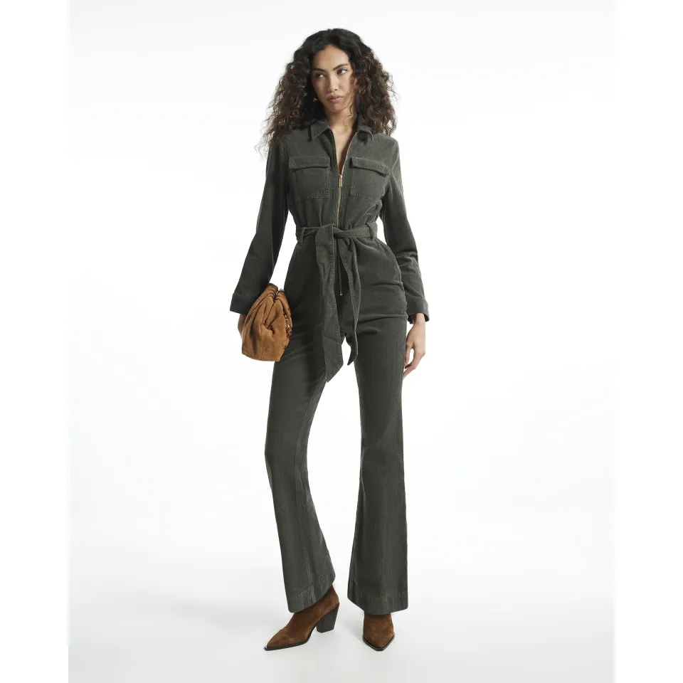 Corduroy Long Sleeve Belted Jumpsuit