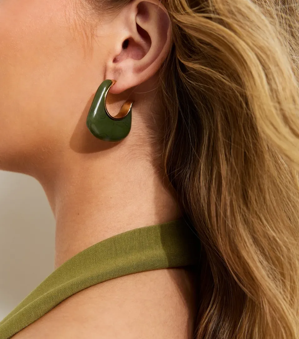 Light Green Chunky Curved Resin Hoop Earrings