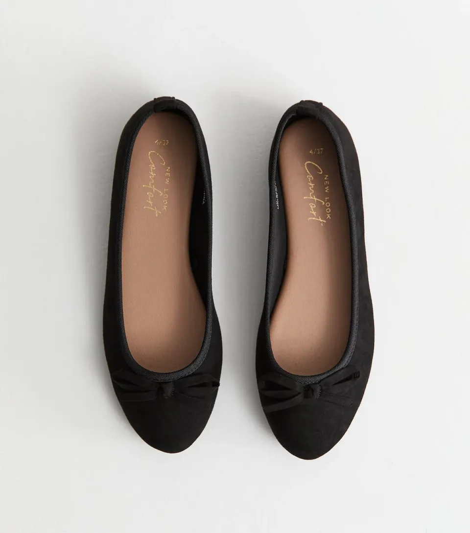 Women's Black Faux Suede Ballet Pumps Vegan
