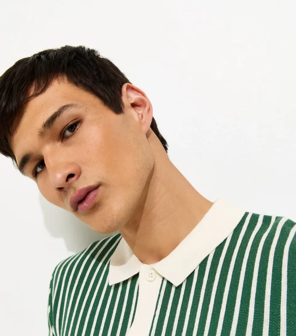 Men's Green Regular Striped Short Sleeve Polo Top