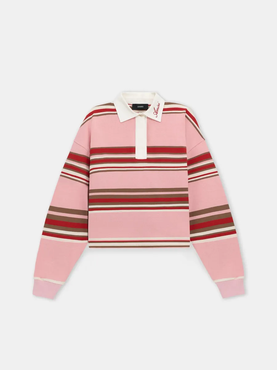 WOMEN - WOMEN'S STRIPED OVERSIZED LONG SLEEVE POLO - Pink