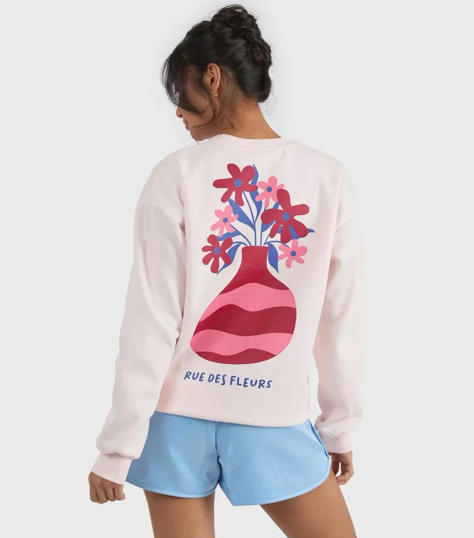 Women's Custard Light Pink Rue Des Fleurs Print Sweatshirt