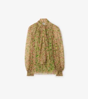 Ditsy Floral Silk Blouse in Bracken green