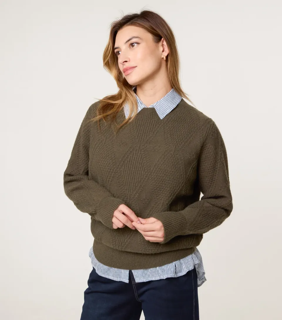 Women's Khaki Argyle Texture Jumper