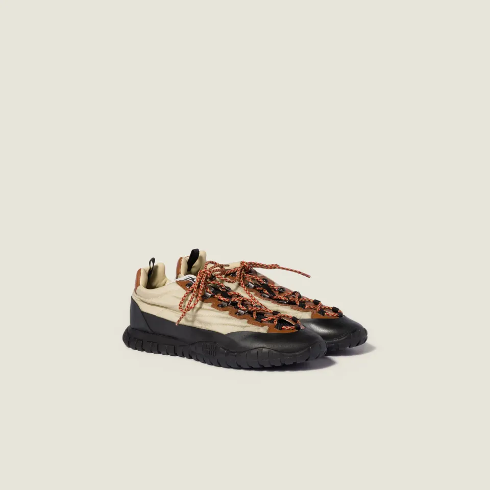 Technical fabric and leather sneakers
