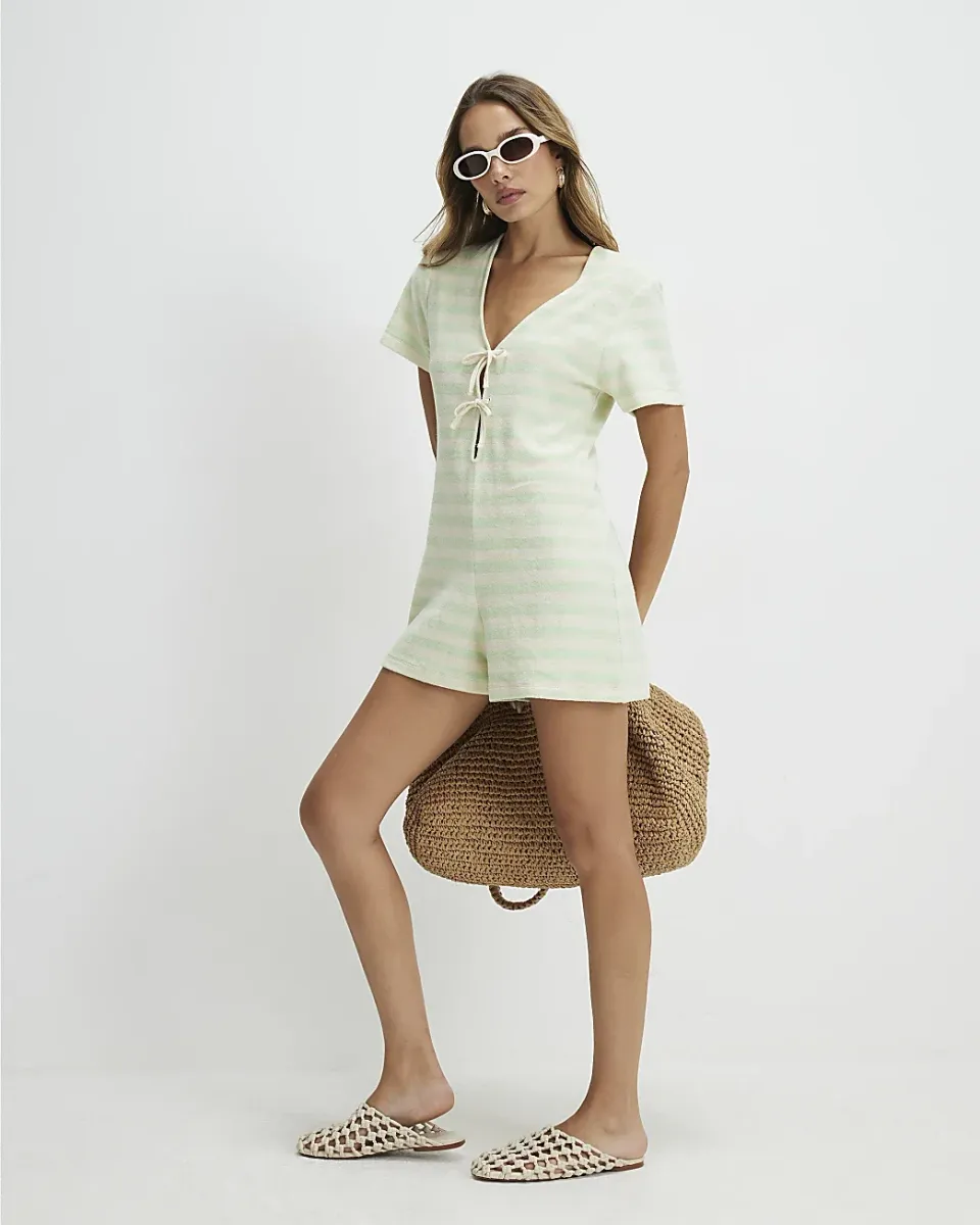 Towelling Stripe Short Sleeve Playsuit