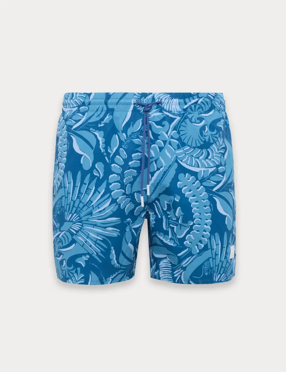 Quick Dry Pocketed Printed Swim Shorts Blue