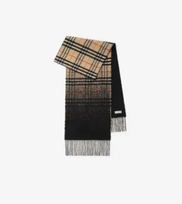 Gradient Check Cashmere Scarf in Sand beige