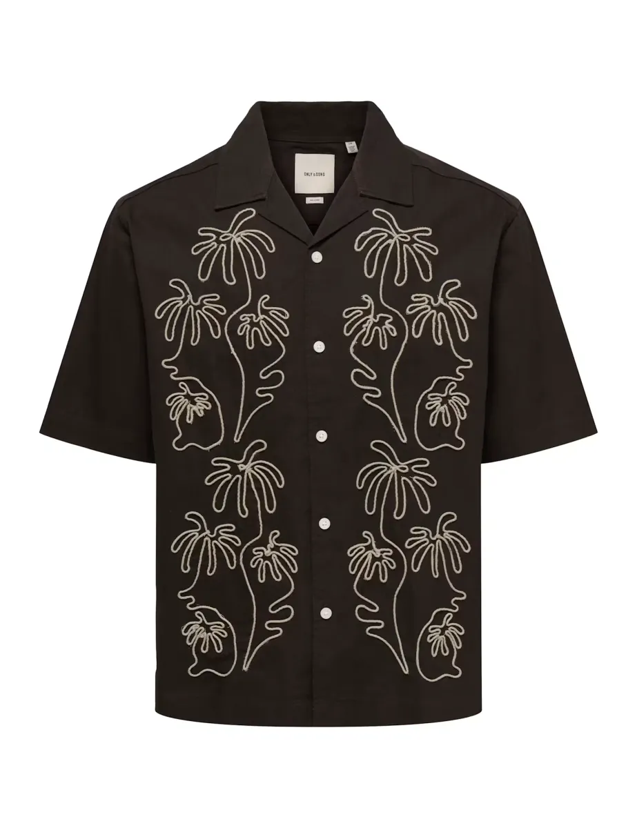 Relaxed Fit Pure Cotton Embroidered Shirt Brown