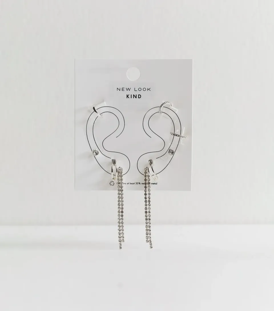 Silver Tone Pack of 6 Diamante Embellished Earrings