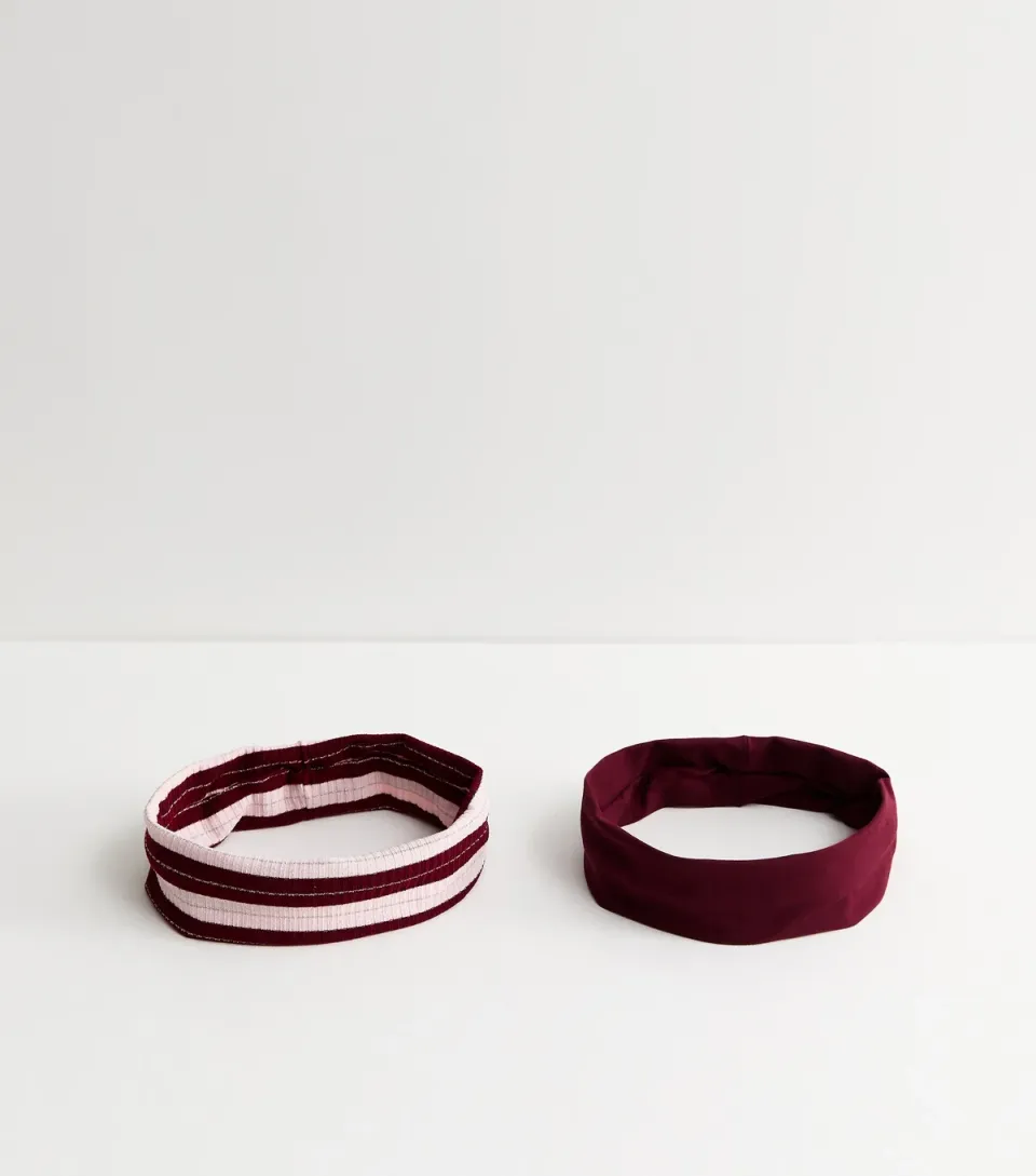 Pack of 2 Burgundy Striped Stretch Headbands
