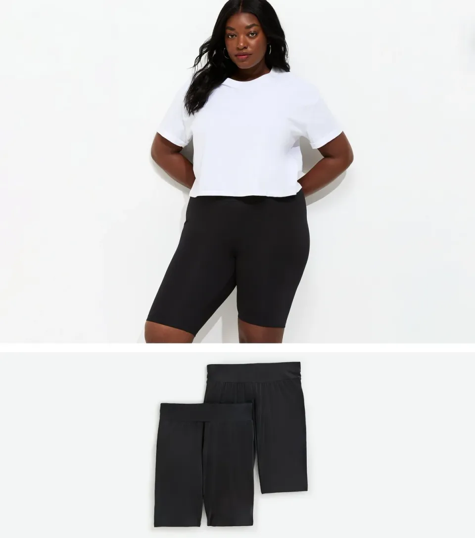 Women's Plus Size Pack Of 2 Black Cycling Shorts Curves