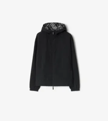 Reversible Check Hooded Jacket in Black