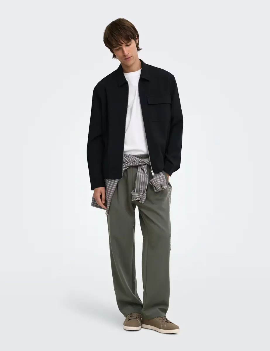Loose Fit Elasticated Waist Drawstring Trousers Brown