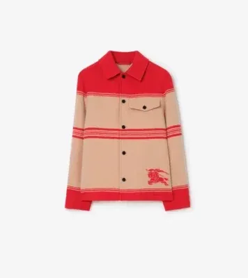 Striped Wool Nylon Jacket in Crayon red