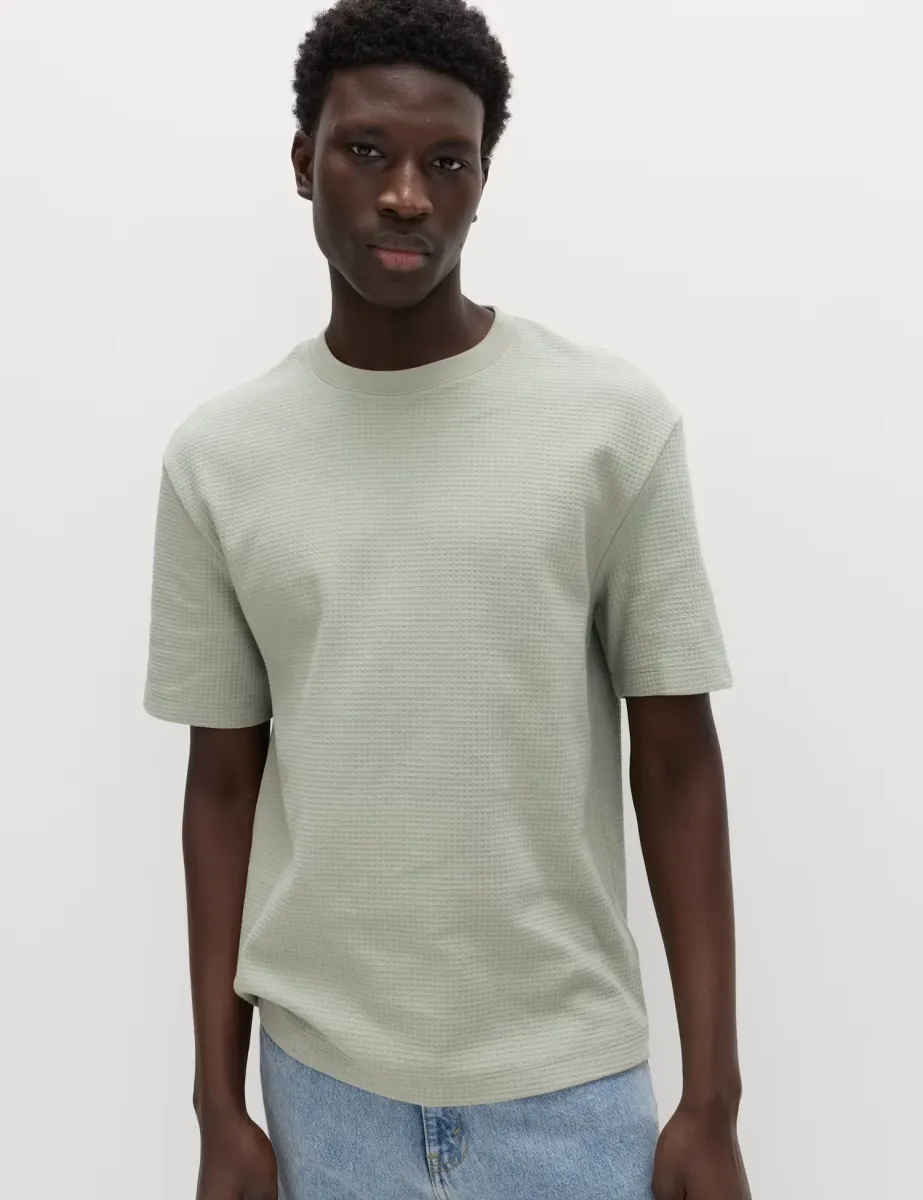 Relaxed Pure Cotton Waffle T-Shirt Pistachio