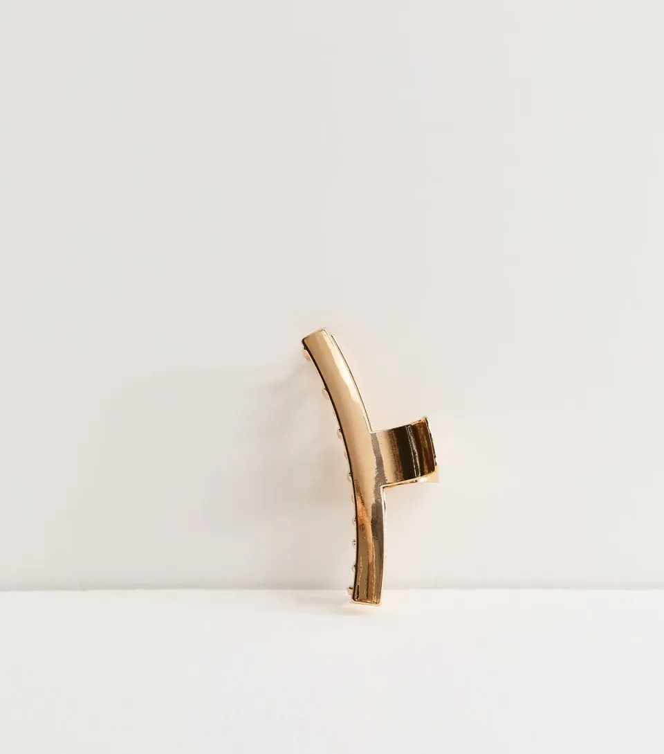 Gold Tone Long Curved Hair Claw Clip