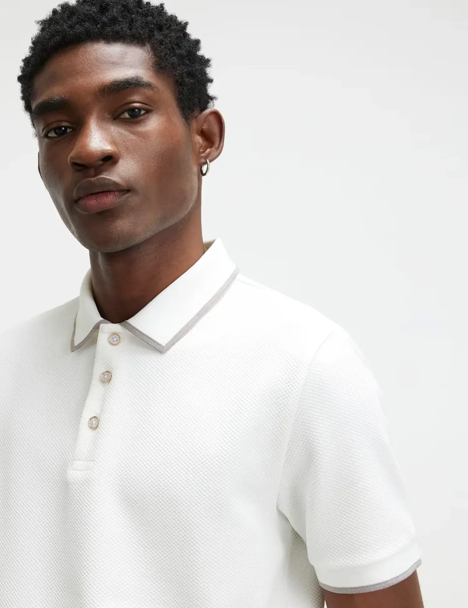 Slim Fit Textured Tipped Polo Shirt White