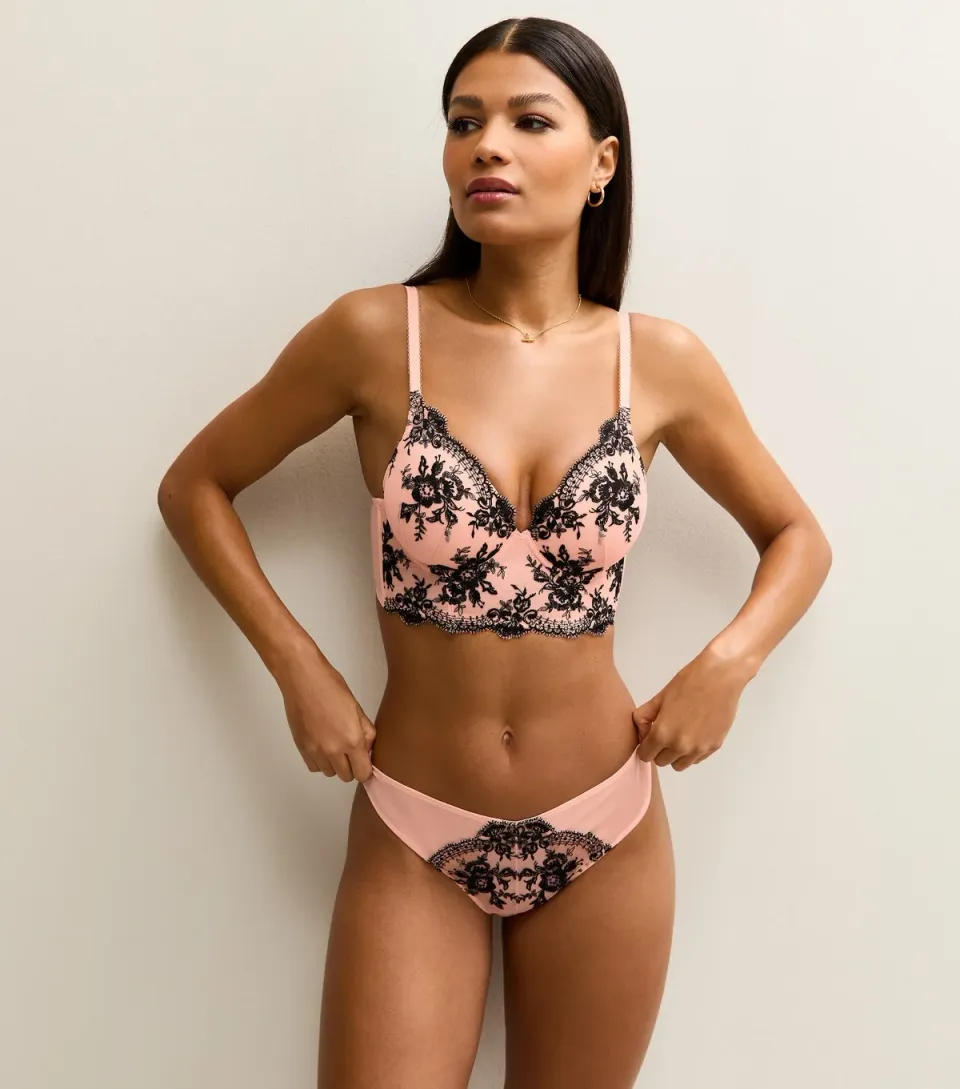 Women's Light Pink Eyelash Embroidered Brazilian Briefs