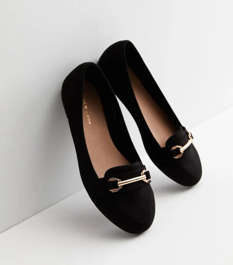 Women's Black Suedette Buckle Trim Loafers Vegan
