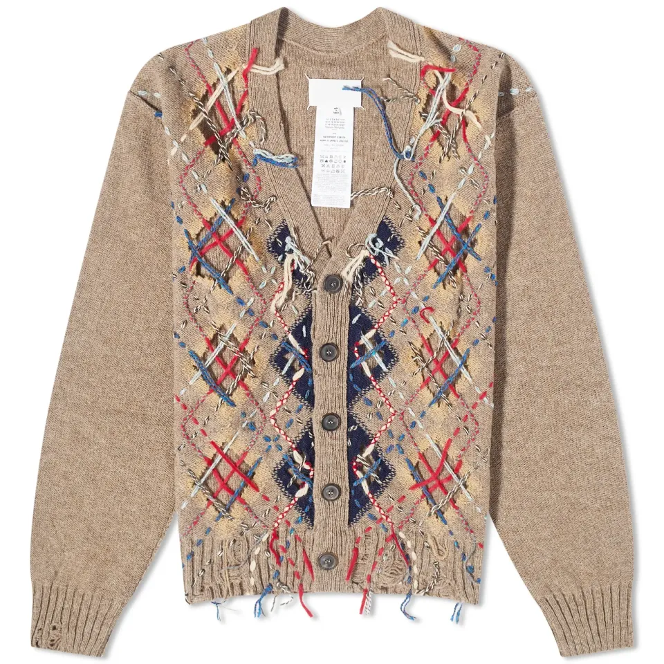 Distressed Argyle Cardigan