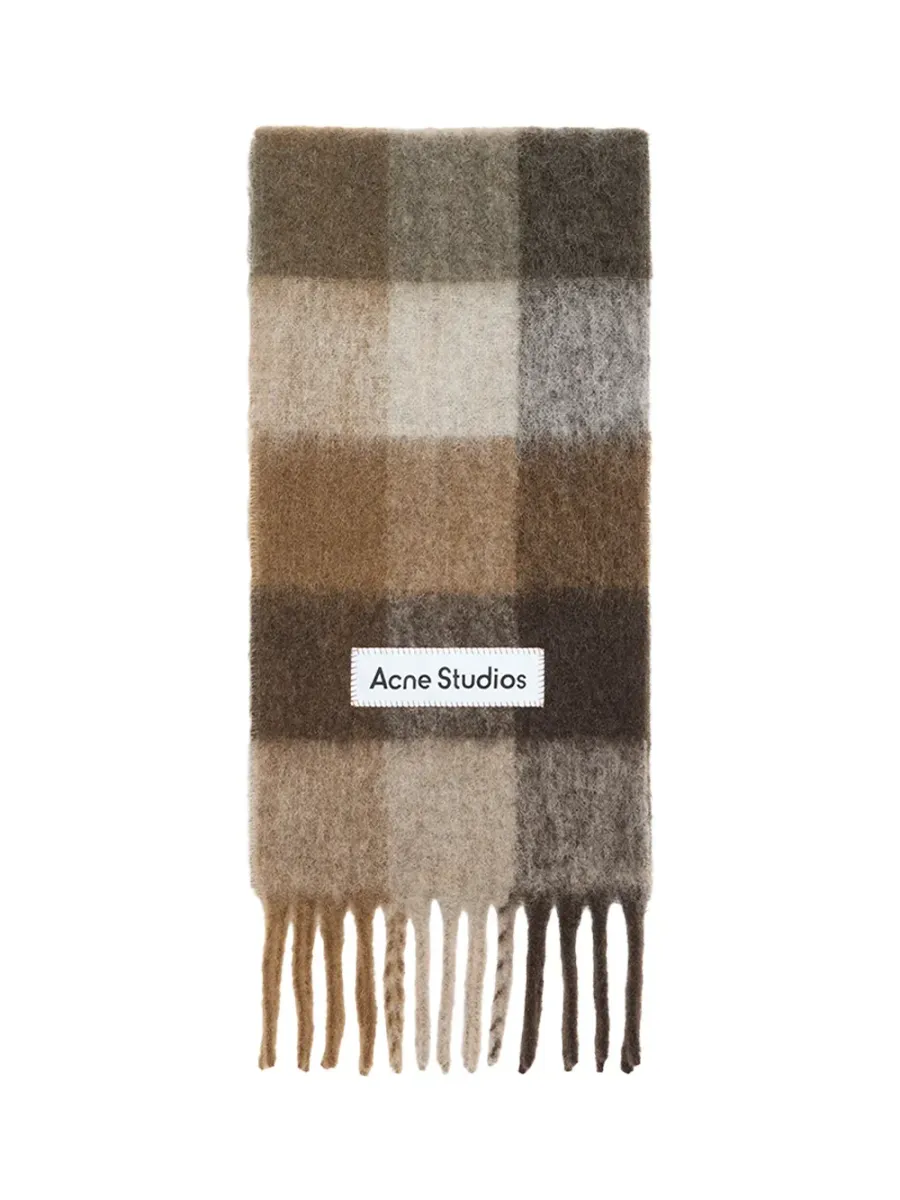 Check fringe scarf Dark brown/white/brown