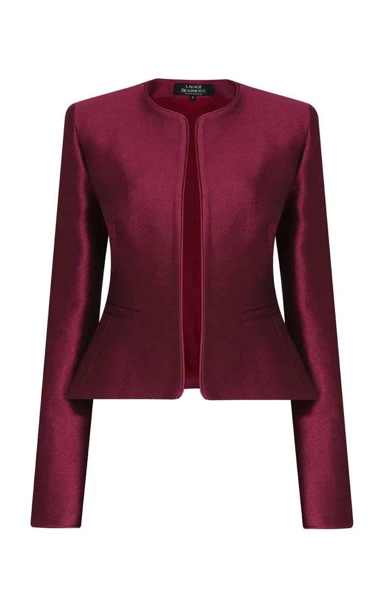 Ginny Jacket in Carmine Plain Brocade