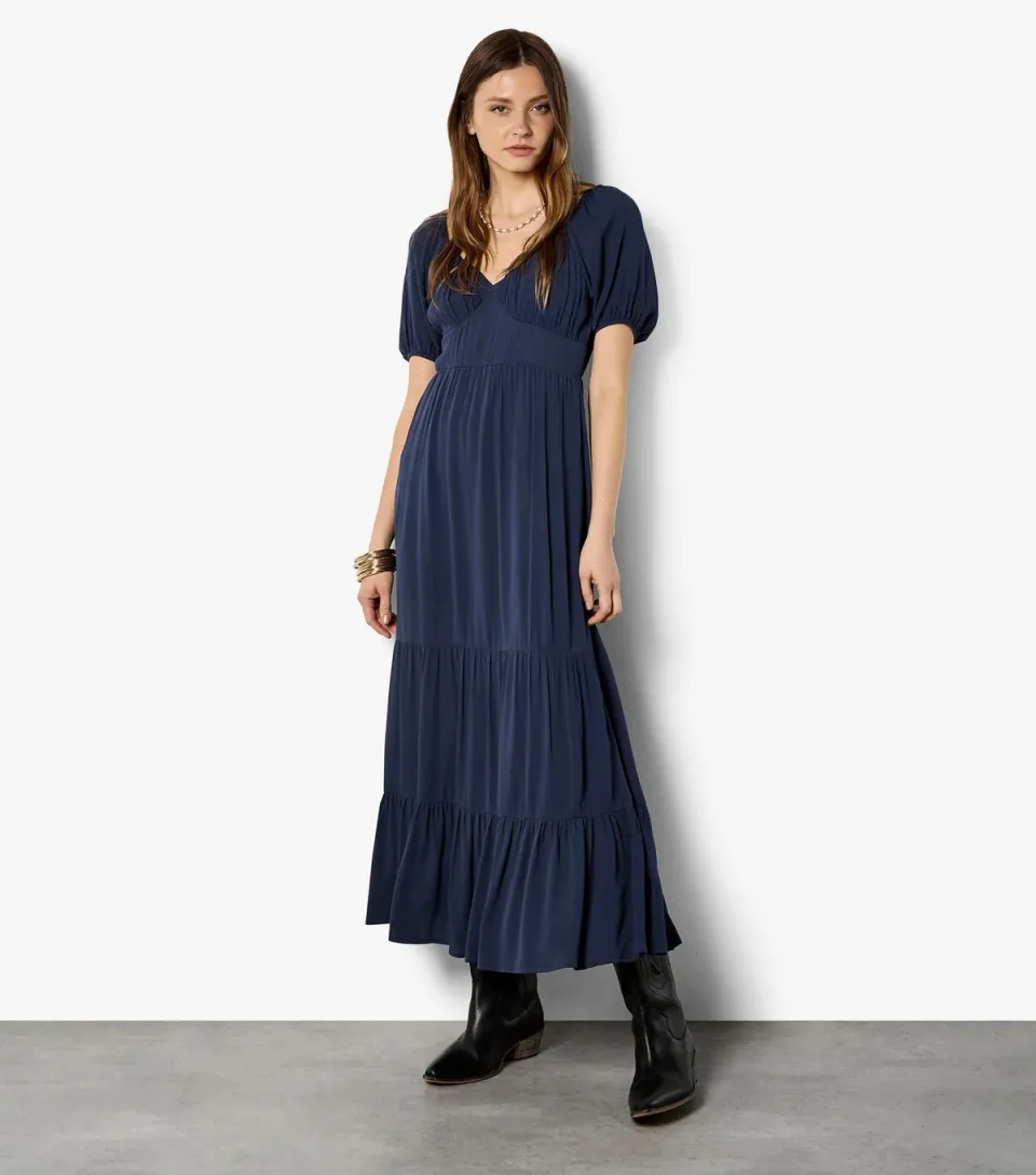 Women's Navy Milkmaid Maxi Dress