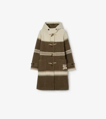 Striped Wool Cotton Blend Duffle Coat in Scout green