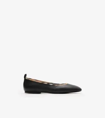 Check Trim Leather Robin Ballerinas in Black