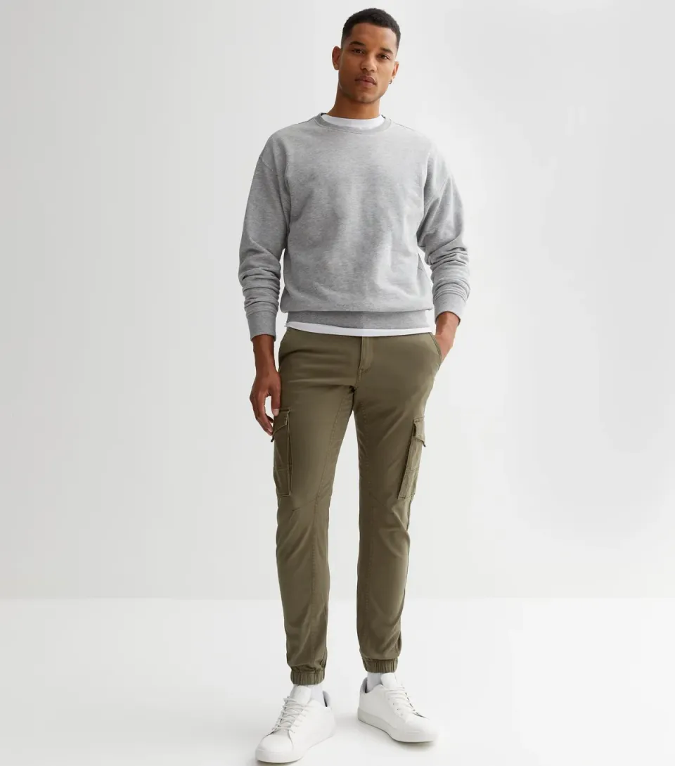 Men's Khaki Tapered Leg Patch Pocket Cargo Trousers