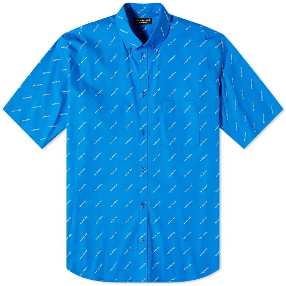 Short Sleeve Repeat Logo Button Down Shirt