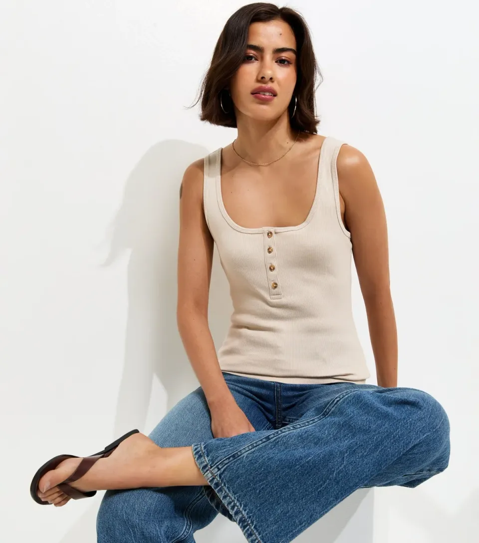 Women's Stone Henley Button Front Vest Top