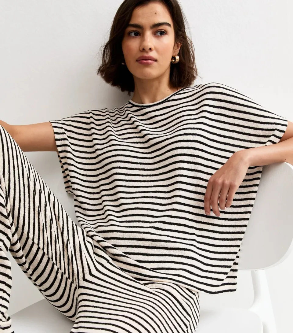 Women's Cream Textured Soft Touch Stripe Top