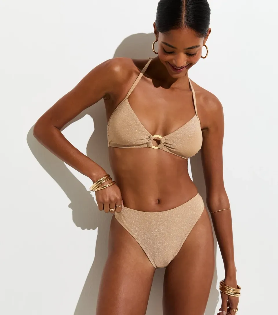 Women's Gold Shimmer High Leg Hipster Bikini Bottoms