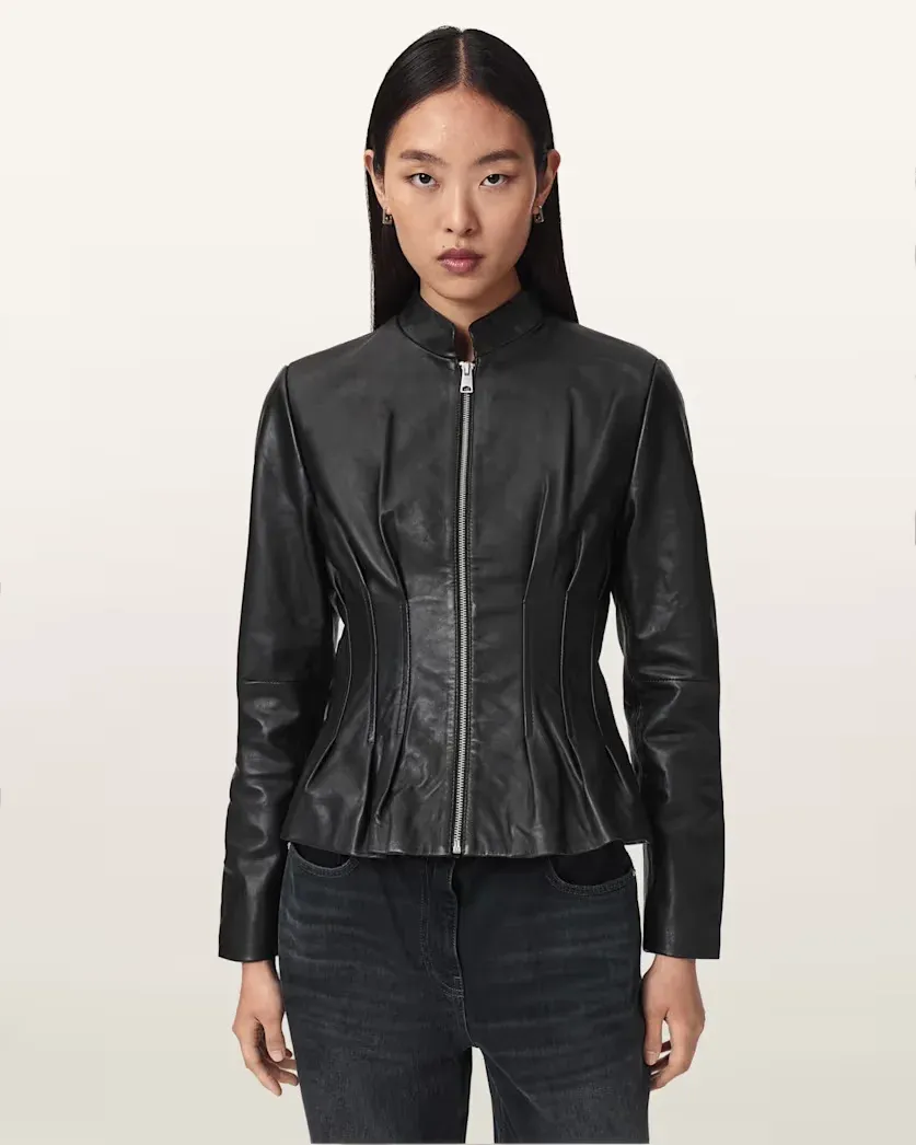 Clo Pleated Leather Jacket