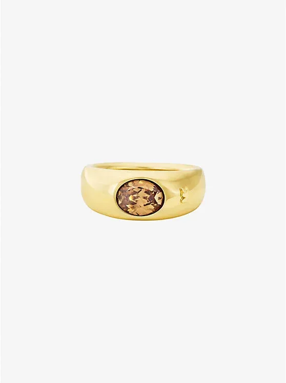 Precious Metal-Plated Cubic Zirconia Signet Ring