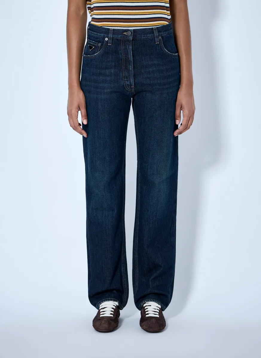 Straight-Leg Washed Denim Jeans