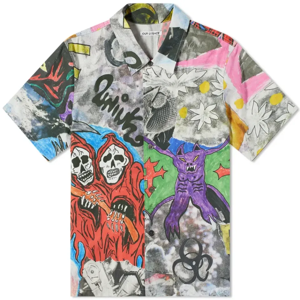 Short Sleeve Skeleton Print Shirt