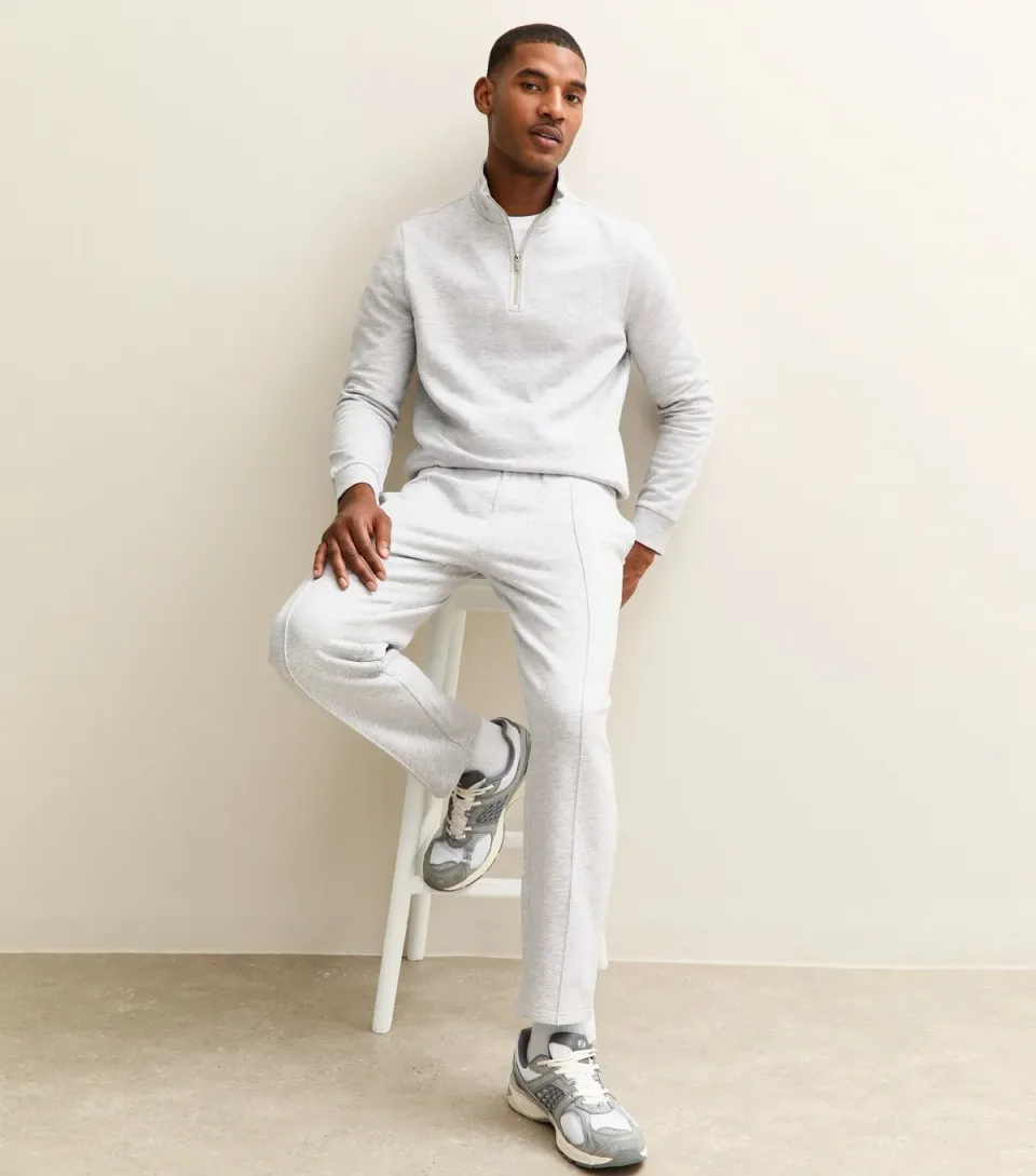 Men's Grey Regular Pintuck Jersey Straight Leg Joggers