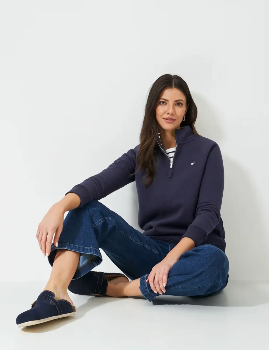Cotton Rich Funnel Neck Half Zip Sweatshirt Dark Blue