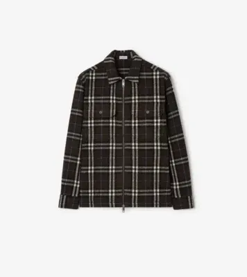 Check Wool Flannel Overshirt in Snug brown