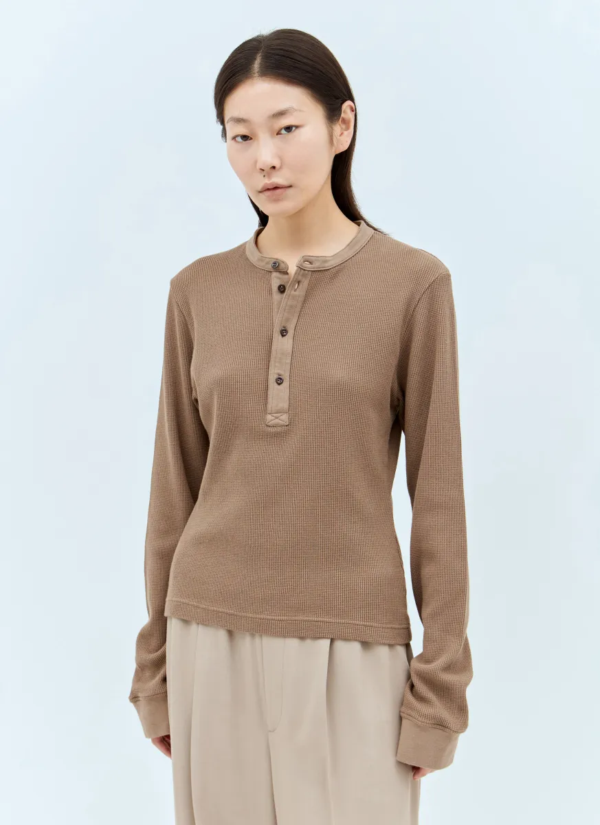 Waffle Knit Button-Up Top