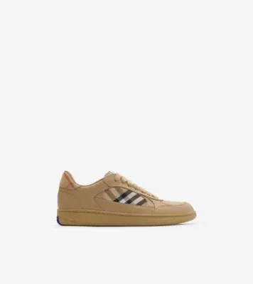 Leather and Check Terrace Sneakers​ in Sand beige/sand beige