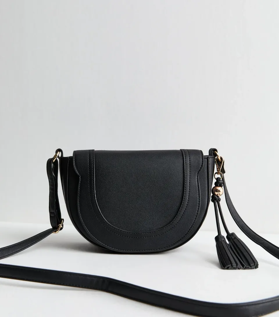 Black Faux Leather Saddle Crossbody Bag