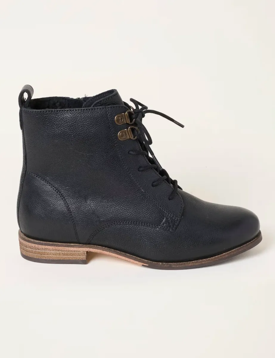 Textured Leather Lace Up Ankle Boots