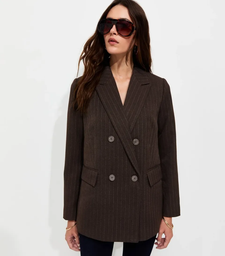 Women's Brown Pinstripe Double Breasted Blazer