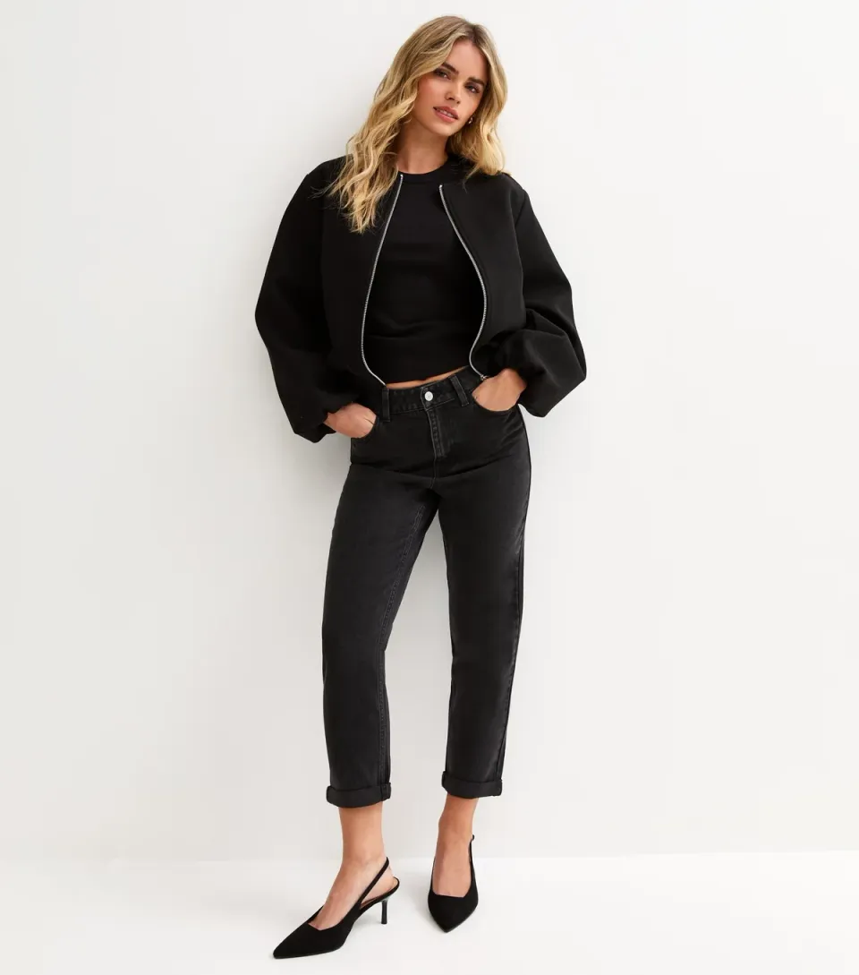 Women's Petite Black Mom Jeans